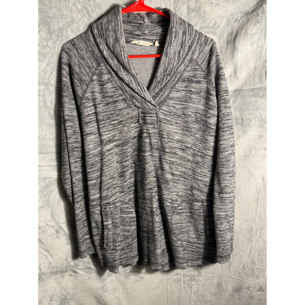 Soft Surroundings Womens Grey Marled Shawl Collar Pullover Sweatshirt Top XL